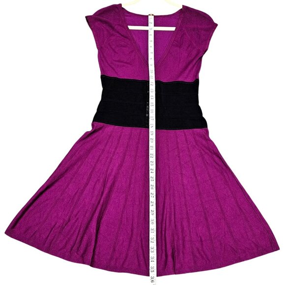 Karen Millen Purple & Black Cap Sleeve Dress Size 3 - Picture 8 of 10